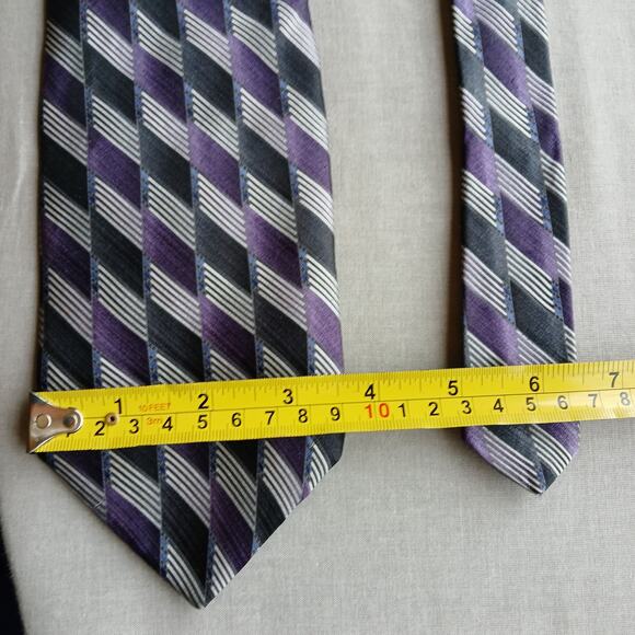 Stafford Silk Neck Tie purple black stripes geometric checkered 56" L x 4" W - Picture 8 of 8